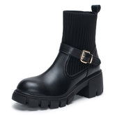 Botas de punto acanalado con plataforma y punta redonda sin cordones